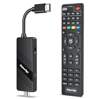 Decoder Digitale Terrestre 2026 - OWERSLYN Decoder DVB-T2, HD 1080P H.265 HEVC Main 10 Bit, TV Stick con Uscita HDMI/AV, HDMI CEC, USB Multimediale, Funzione PVR, Telecomando Infrarossi 2in1