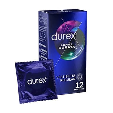 Durex Settebello Lunga Durata, Preservativo Ritardante per Lui, Vestibilità Regular, 12 Profilattici Lubrificati