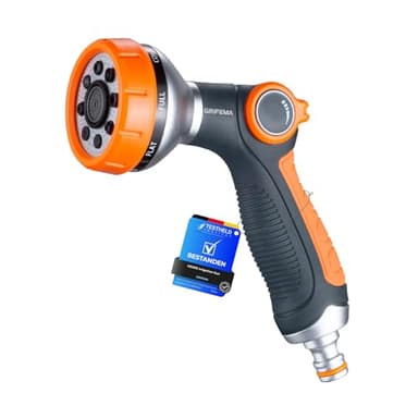 GRIFEMA GE1303 Pistola per Irrigazione 8 Modelli Regolabili, Pistola Multifunzione con Flusso D'Acqua Controllabile, Lavaggio Auto, Pulizia Cortile, Irrigazione Giardino, Esclusiva Amazon