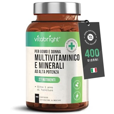 Multivitaminico Completo Uomo/Donna 100% Tutte Vitamine, 400 Giorni, Integratori Stanchezza/Integratore Multivitaminico Donna 50 Piu/Uomo/Bambini, Ogni Vitamina - VitaBright