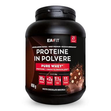 Proteine in Polvere Whey 850 g Gusto Cioccolato Nocciola|30 g per Shaker Proteine | Whey Protein Concentrate e Isolate |BCAA + L-Glutammina + Taurina | Integratore per Massa Muscolare |Con 11 Vitamine
