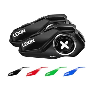 LEXIN G2P Interfono Moto Bluetooth (Coppia), Sistema Comunicazione Casco 1000m fino a 6 Rider, Audio HD con Radio FM, Bluetooth 5.0, 4 Cover Colorate Intercambiabili, Impermeabile IP67, Universale