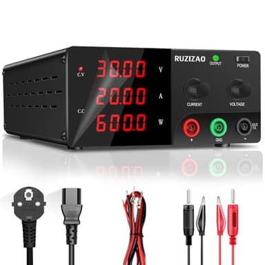 RUZIZAO Alimentatore da Banco 30V 20A 600W Alta Potenza Alimentatore da Laboratorio con OUTPUT/Encoder, Alimentatore Regolabile con Display a LED a 4 Cifre e Uscita Stabile per Laboratorio/Elettronica