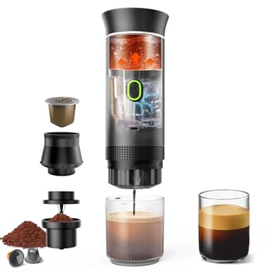 Macchina Caffe Portatile 3 In 1 Macchina Caffe, 5 Minuti Di Auto-Riscaldamento, Caffettiera Elettrica Compatibile con Piccole Capsule, Grandi Capsule, Caffe Macinato, Per Ufficio, Auto