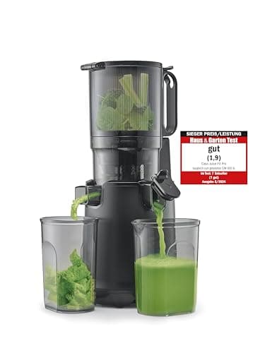 CASO Juice Fit Pro – Slow Juicer, vincitore del test: test casa e giardino, basso numero di giri (40 giri/min), grande apertura di riempimento di 130 mm Ø per frutta intera, nero
