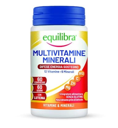 Equilibra Integratori Alimentari, Multivitamine e Minerali, a base di 12 Vitamine e 6 Minerali con Luteina, Indicato per Diete Povere di Minerali e Vitamine o Aumentato Fabbisogno, 60 Compresse