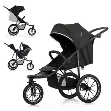 Kinderkraft HELSI 2 Passeggino leggero 3 ruote, dalla nascita fino 27 kg, con Maniglione del genitore regolabile, Posizione sdraietta, Grande ruote gonfiabili, Cestello portaoggetti, Nero