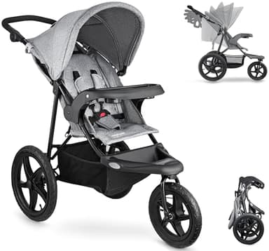 Moby-System Passeggino Runner a Tre Ruote, per Neonati e Bambini Fino a 15 kg, Facile da Piegare, Agile e Confortevole, Ideale per Montagna e Città, Colore Grigio