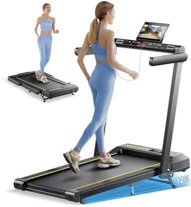 Tapis Roulant Elettrico Pieghevole, 16 km/h Tapis Roulant Sotto Scrivania, 2 in 1 Home Treadmill, Doppio Display LED, 12 Programmi, Cardiofrequenzimetro, APP e Telecomando (Grigio)