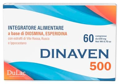 Dulac - Dinaven 500, Integratore Alimentare per il Microcircolo e la Circolazione delle Gambe, 60 compresse, ideale per Gambe Pesanti e Stanche, con Diosmina ed Esperidina, Made in Italy