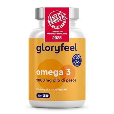 Omega 3 2000mg, Eletto PRODOTTO DELL'ANNO 2025, 1000mg EPA + 500mg DHA, Olio di Pesce Omega 3, 120 Capsule, in Forma Trigliceridi Riesterificati, Integratore Omega 3, Fonte di Acidi Grassi Essenziali