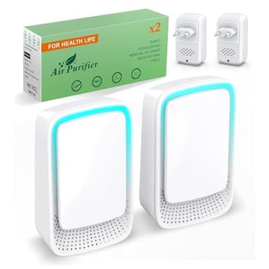 Mini Purificatore d'Aria a Ioni, Elimina Efficacemente Odori di Animali, Fumo e Polvere - Ultra Silenzioso e Senza Filtri - Ideale per Piccoli Spazi come Camera, Bagno, Cucina e Lettiera (2 Pezzi)