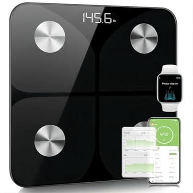 Bilancia Pesapersone Digitale Professionale Impedenziometrica Senza Fili Intelligente per IOS &Android Integrata con 13 Indici di Misurazione Massa Grassa,Massa Magra e Metabolismo Basale,26*26cm,Nero