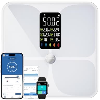 Bilancia Pesapersone Digitale, Bilancia Impedenziometrica Professionale Lescale F4, Smart Bilancia Massa Magra e Grassa BMI con 22 Indici, Bilancia Pesapersone Professionale con App per IOS e Android