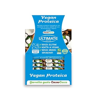 Ultimate Italia - Barretta vegan proteica al 27% - gusto cacao cocco - 24x40g - senza glutine, senza lattosio, 100% vegetale