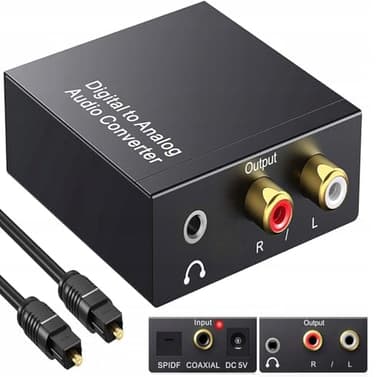 SZJUNXIAO Convertitore Audio Digitale Analogico con Cavo Ottico Adattatore Digitale SPDIF Toslink Coassiale ad Analogico Stereo Audio L/R e Jack 3.5mm per PS3 PS4 Xbox 360 HDTV Blue Ray Sky HD DVD