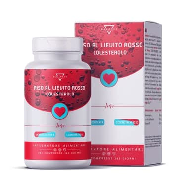 RISO ROSSO FERMENTATO - 365 COMPRESSE (Fornitura 12 Mesi) | Riso Rosso Fermentato Colesterolo | 2,9 mg di Monacolina K | Integratori Colesterolo con Coenzima Q10 | Made in Italy