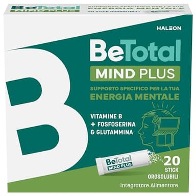 Be-Total Mind Plus, Integratore Alimentare con Vitamina B, Fosfoserina, L-Glutammina, Supporto per Stanchezza Mentale, Memoria e Concentrazione, Adulti e Bambini 6+, 20 Bustine
