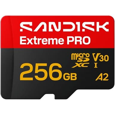 SANDISK Extreme PRO Scheda microSD UHS-I + SD Adapter, 256 GB (velocità di lettura fino a 250 MB/s e velocità di scrittura fino a 170 MB/s, 5K, 3K, 4K UHD, C10, V30, U3, A2)