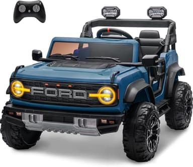 Ford Bronco Raptor 24V Maxi Fuoristrada 2 Posti Auto Macchina Elettrica per Bambini Telecomando Luci a Led Bluetooth Ammortizzatori Carico Massimo 60 Kg (Blu)