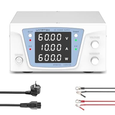 WANPTEK POWER Alimentatore da Laboratorio 60V 10A 600W, Alimentatore da Banco DC Regolabile ad Alta Potenza, Display LED 4 Cifre ad Alta Precisione, Controllo Encoder e Pulsante Output