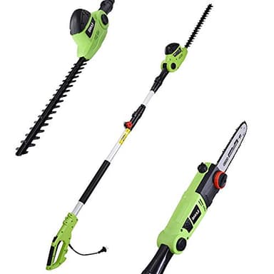 BAKAJI Tagliasiepi Telescopico Elettrico con Asta Estensibile, Taglia Siepi Lama 41 cm con Inclinazione, Lama Regolabile Manutenzione Giardino Tagliabordi Decespugliatore (700W con Motosega 2in1)