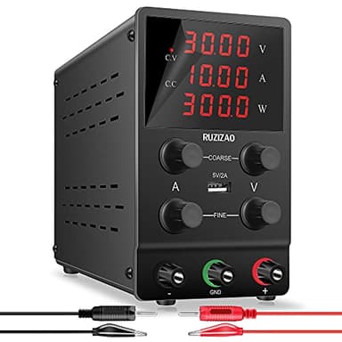 RUZIZAO Alimentatore da Banco 30V 10A Alimentatore da Laboratorio DC Regolabile Stabilizzato Display LED a 4 Cifre Porta USB 5V/2A