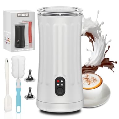 Ovetedot Montalatte Elettrico, Automatico 4 in 1 Cappuccinatore Elettrico, Schiuma di Latte Calda e Fredda, Montalatte Silenzioso per Caffè, Cappuccino, Macchiato, Cioccolata Calda, Bianco
