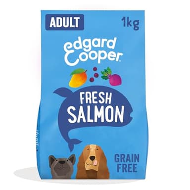Edgard & Cooper Crochette Cani Adulti Per Cani Di Taglia Medium (1kg), Salmone Fresco, Ricetta Ipoallergenica Con Zucca, Cavolo Riccio e Patata Dolce Senza Farine Di Carne