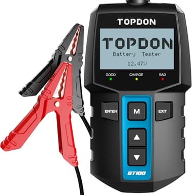 TOPDON Tester batteria auto BT100, 12 V 100-2000 CCA Tester Batterie sistema di ricarica, analizzatore professionale per auto, camion, jeep, SUV, barche