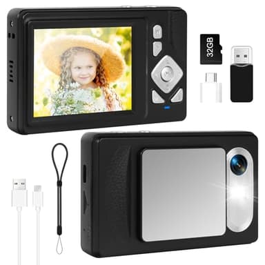 Fotocamera digitale 4K - 48MP UHD fotocamera digitale con 2,83” Schermo LCD e 18X Zoom Digitale Anti-Shake Fotocamera Fotografia Vlogging con 32gb SD Card per bambini Studenti Principianti (Nero)