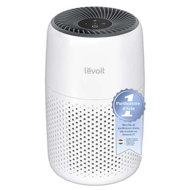 LEVOIT Purificatore d'Aria con Filtro HEPA, 7 Watt, Risparmio Energetico, 3 Velocità Contro Muffe, Polvere, Peli di Animali Fino a 0,3 μm Allergie, in Camera da Letto, 25 dB, Bianco