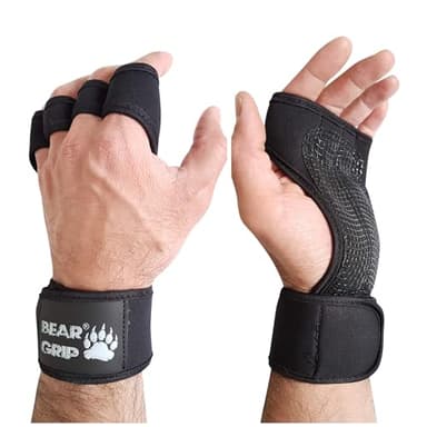 BEAR GRIP Guanti da allenamento aperti CrossFit, Bodybuilding e Powerlifting, guanti da palestra imbottiti per uomo e donna – Accessori per fitness, sport e sollevamento pesi (Nero, M)
