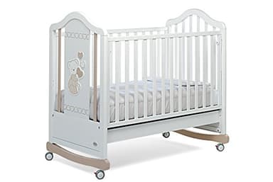 Foppapedretti Lettino con Sponda a Scomparsa Dolcecuore 450, Legno di Faggio, Made in Italy, Rete a Doghe di Faggio, Regolabile a Doppia Altezza, 4 ruote, 131x78x118 cm, Bianco