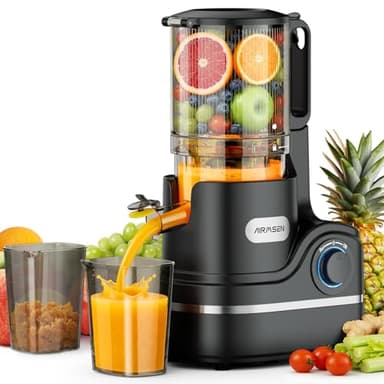 AIRMSEN Estrattore di Succo a Freddo Elettrico, Slow Juicer con Imboccatura Extra Large da 147 Mm, Capacità di 2,1 L, Motore da 300 W, Tecnologia a Spirale Lenta Migliorata 7+1, Facile da Pulire Nero