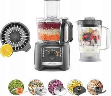 Kenwood MultiPro Compact FDP31.360GY, Robot da Cucina Multifunzione con Lama per Frullare, Disco per Impastare e Affettare, Spremiagrumi, Frullatore 1.2L, 2 Velocità+Pulse, Ciotola 2.1L, 800W, Grigio
