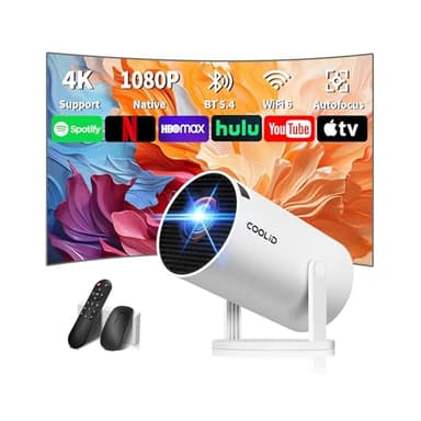 Mini Proiettore 1080P HD,Proiettore Portatile con WiFi 6 BT 5.4,Videoproiettore con Messa Fuoco Automatica e Correzione Automatica Del Trapezzo,Applicabile Chiavetta TV/USB/Laptop, con Mouse Bianco