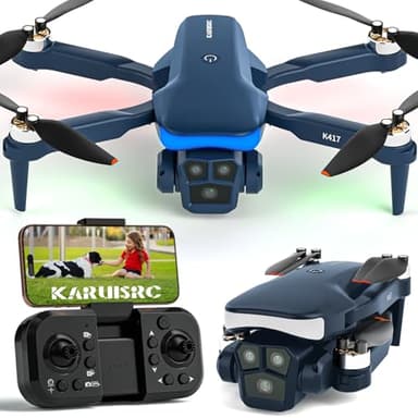 Karuisrc Drone con 2 telecamera 1080P Adulti,90° Regolabile Elettricamente,Mini Drone Pieghevoli RC Luce LED Blu,Controllo Gravità Tramite Gesti,Posizionamento Flusso Ottico,Adatte Principianti