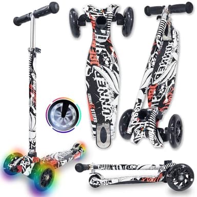 WeLLIFE |Scooter RGX| Monopattino per Bambini da 3 a 12 Anni| Monopattino Bambino 3 Ruote Luminose a LED| Monopattino Bambina con Impugnatura Regolabile in Altezza| Carico Massimo 80 kg (NERO)