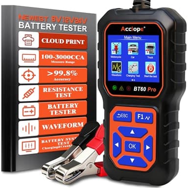 BT60 Pro Tester per Batterie Auto 100-3000 CCA con Stampa Cloud 6V 12V 24V AGM Litio Gel Analizzatore Digitale Alternatore Automobilistico Sistema di Avviamento e Carica per Auto Moto Camion Furgoni