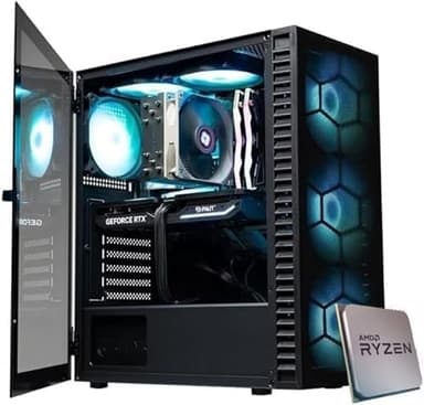 EMCA4 Computer Gaming PC Assemblato Fisso Ryzen 7 5700X - RX 9060XT 16GB - SSD M.2 1TB nvme - Ram 32GB DDR4 3200Mhz - 6 ventole RGB - WIFI - Bluetooth - Windows 11