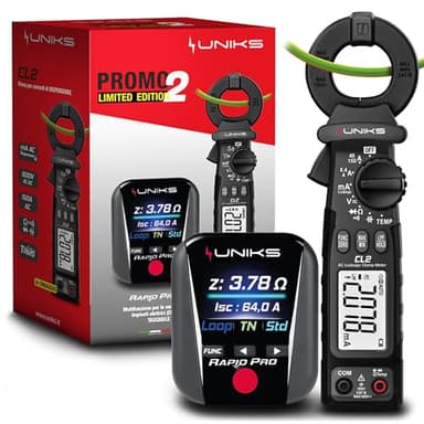 UNIKS - Kit RAPIDPROEDITION2 CL2 + RapidPRO – Pinza Amperometrica per Dispersione e Tester Professionale RCD, Terra e Prese, Multimetro TRMS AC/DCe