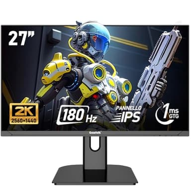 Gawfolk Schermo PC IPS da 27 pollici, 2K WQHD (2560 × 1440), monitor da gioco 180Hz, 1ms senza bordi, 100% sRGB, 178 ° grandangolo, HDMI, DisplayPort, compatibile con 75 * 75mm montaggio a parete-Nero