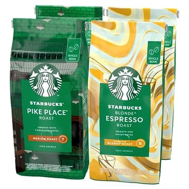STARBUCKS Confezione Assortita Pike Place Roast e Blonde Espresso Roast Caffè in Grani, 4 Sacchetti da 450g (1,8kg)