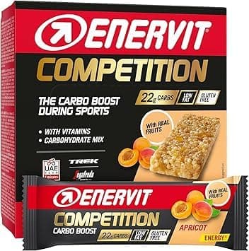 Enervit, Competition Bar Albicocca, Barrette Energetiche, Albicocca in Pezzi, Formula Tecnica, Adatte Durante Attività ad Alta Intensità, 22g di Carboidrati, VeganOK, Senza Glutine, 12 Barrette da 30g