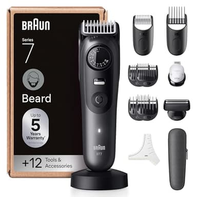 Braun Regolabarba Uomo Series 7, +12 Strumenti Da Barbiere, Lama ProBlade Affilata a Vita, Fino A 120 Minuti Di Autonomia, Selettore Di Precisione Con 40 Lughezze E Blocco, BT7545, Grigio