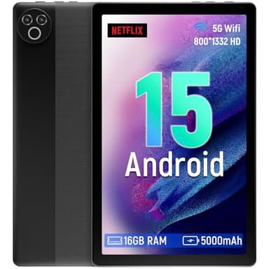 Laptok Tablet 10.1 pollici Android 15, 16GB RAM, 1332 * 800 HD丨5G WiFi丨BT5.4, Tab PC con Doppia Fotocamera, Android Tablet con Doppio Altoparlante, Batteria 5000mAh, GMS Widevine L1 (Nero)