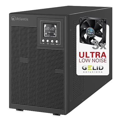 Atlantis A03-OP3002XLN UPS OnLine 75% Più Silenzioso Gruppo di Continuità Server Doppia conversione Onda Sinusoidale Pura 3000VA 2100W, Ventole Low Noise Gelid 31,3 dbA,USB,4 IEC, slot, 6x12V-9Ah