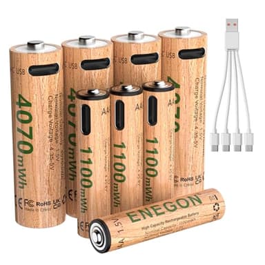 AKTTKA Batterie Ricaricabili al Litio AA e AAA 1,5 V, 4× AA 4070 mWh + 4× AAA 1100 mWh, Ricarica Diretta USB-C con Cavo 1-a-4, per Telecomando, Bilancia, Termometro, Controller