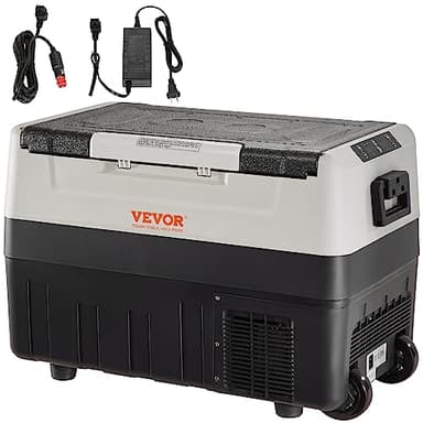VEVOR Frigorifero per Auto, 55 Litr Frigo Compressore Congelatore Portatile a Doppia Zona per Campeggio con Manico e Ruote, 0,6kW.h Da -20°C a 10°C Regolabile Frigo Termico Elettrico per Camion Barca